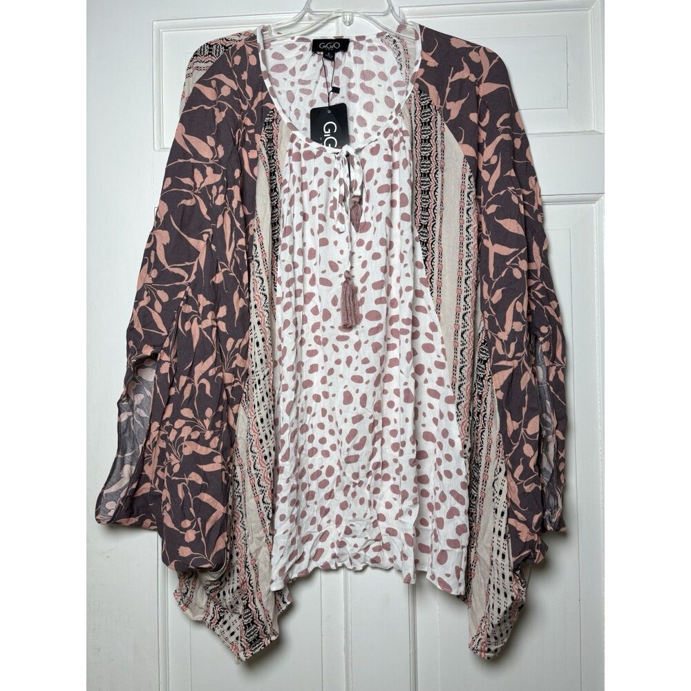 GiGio Oversized Rayon Multicolor Pink Patters Shawl/Blouse Women’s S Boho